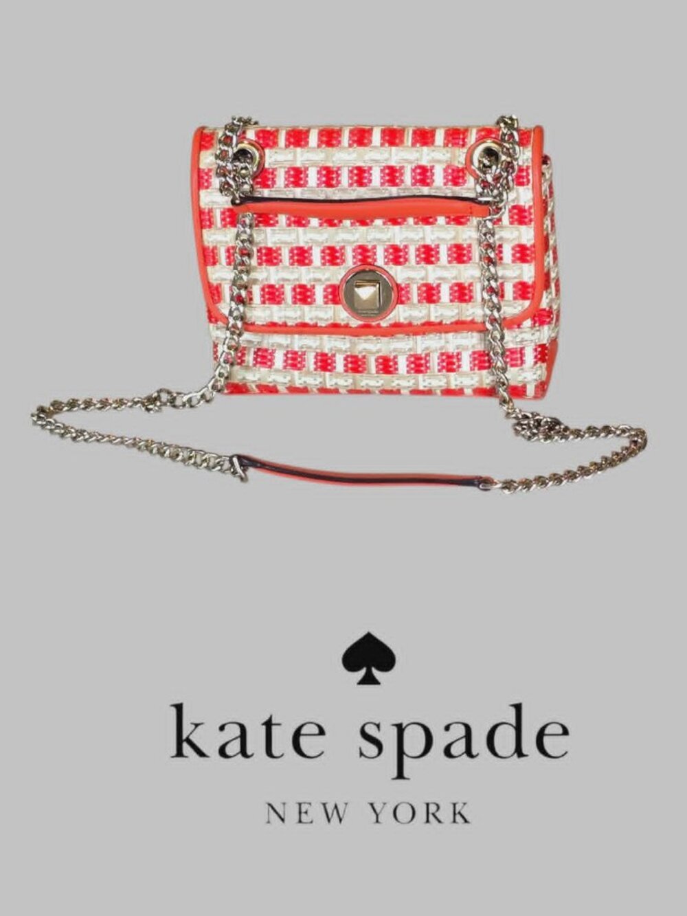 Kate Spade Natalia Straw Flap Shoulder Bag Crossbody Bag Orange